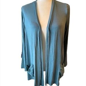 LOGO by Lori Goldstein Cardigan with Pockets Sheer Back | Size Medium